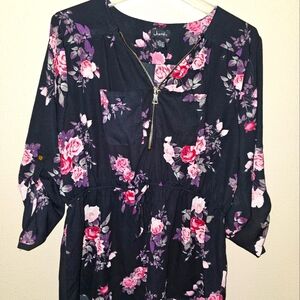 Justify Blue Casual Sundress with V-Neck and Bishop Sleeves